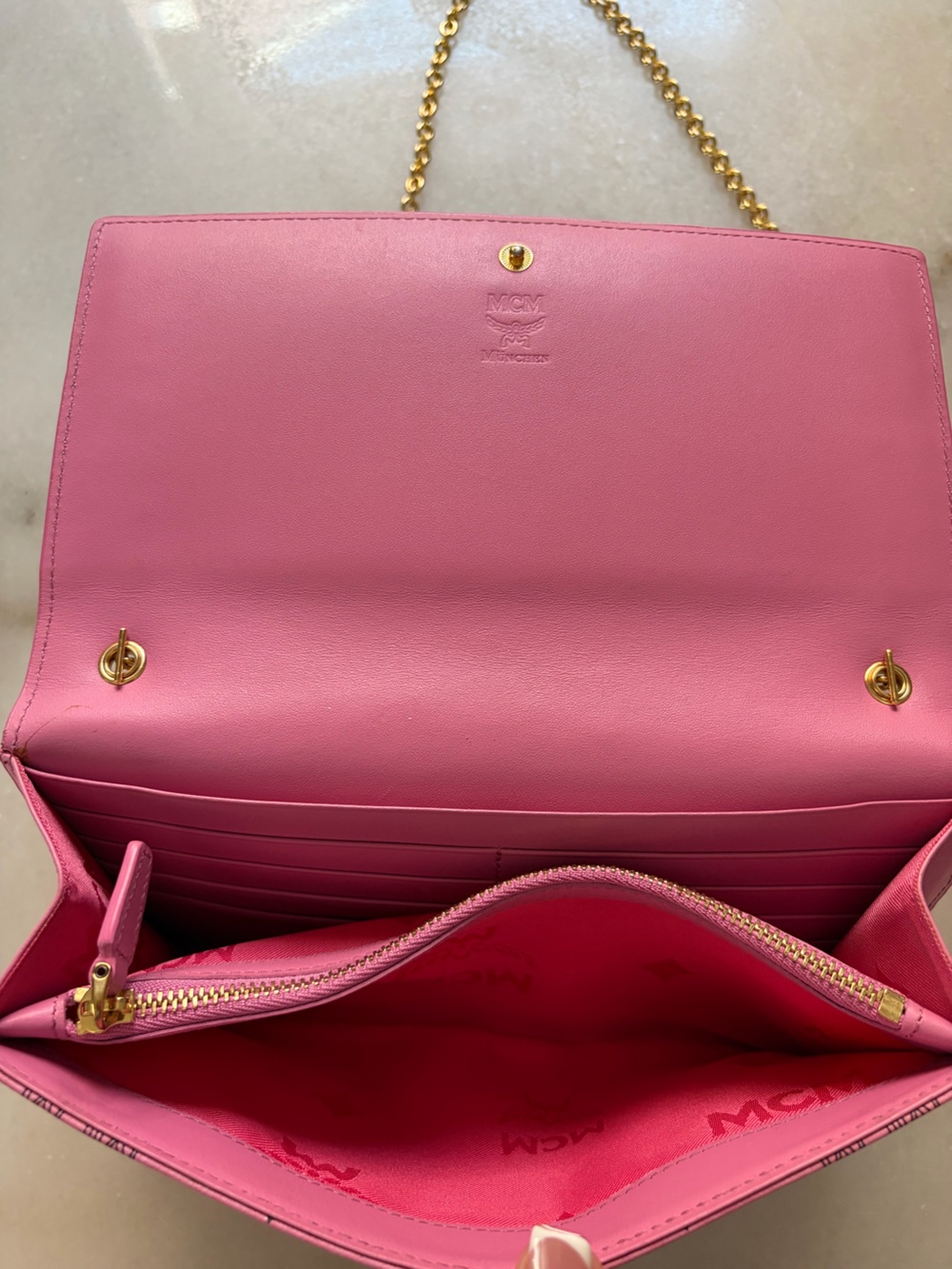 MCM Pink Rhinestone & Gold-Studded Leather Chain Crossbody WOC - Picture 13 of 13
